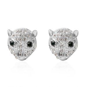 Green and White Austrian Crystal Leopard Earrings